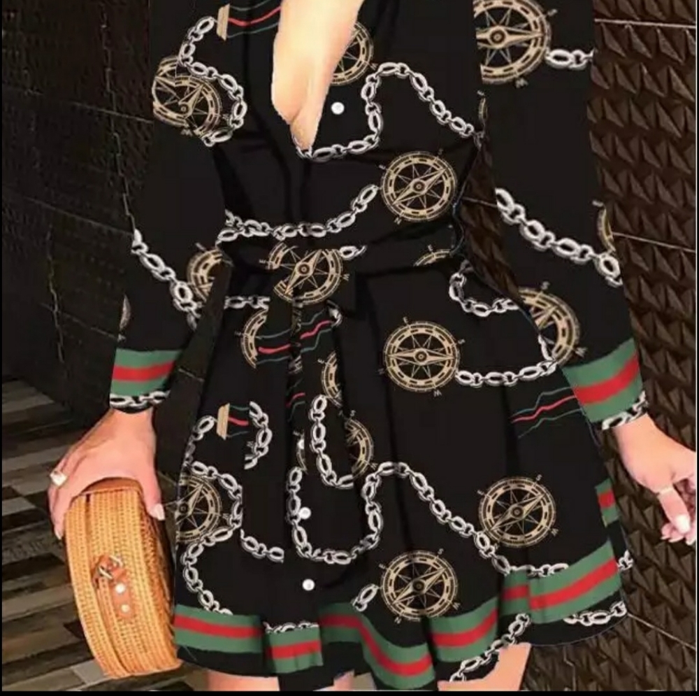 Black  chain print dress